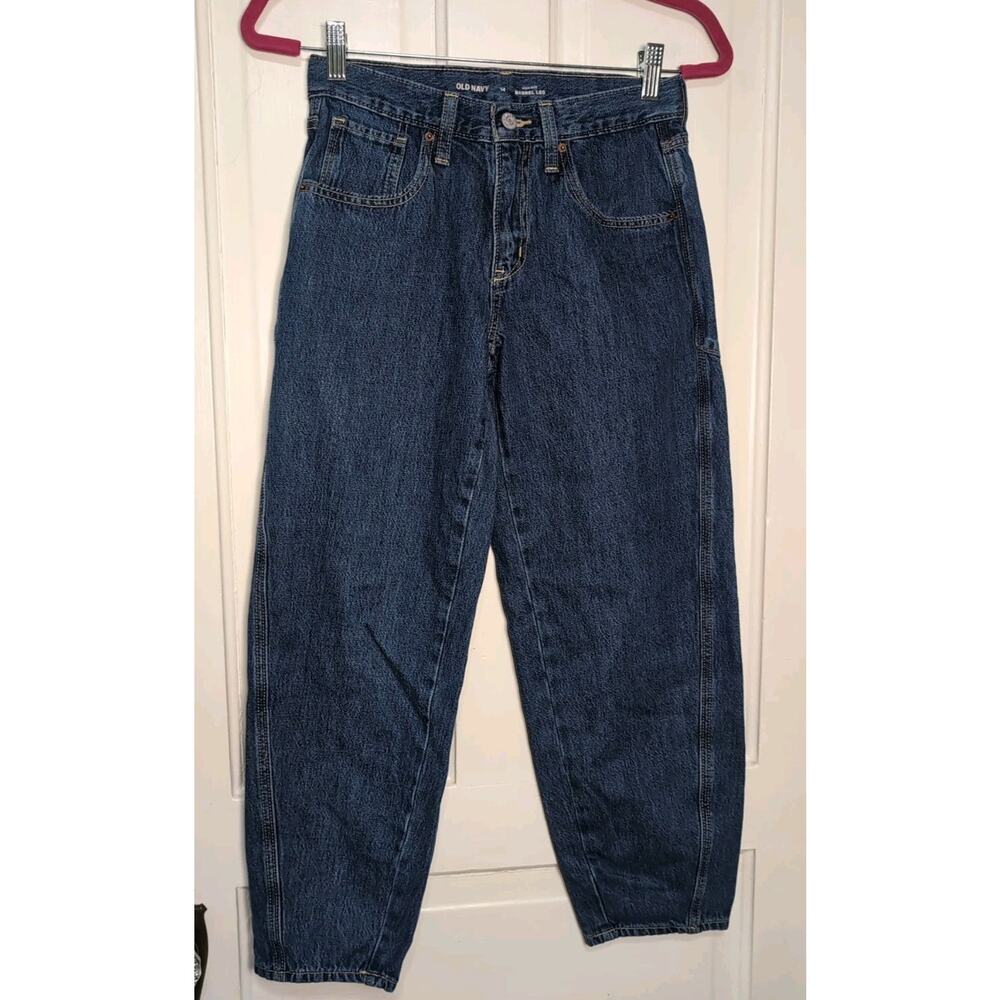 Old Navy Barrel Leg Jeans Blue High Rise School Stylish Girls 14(1227)